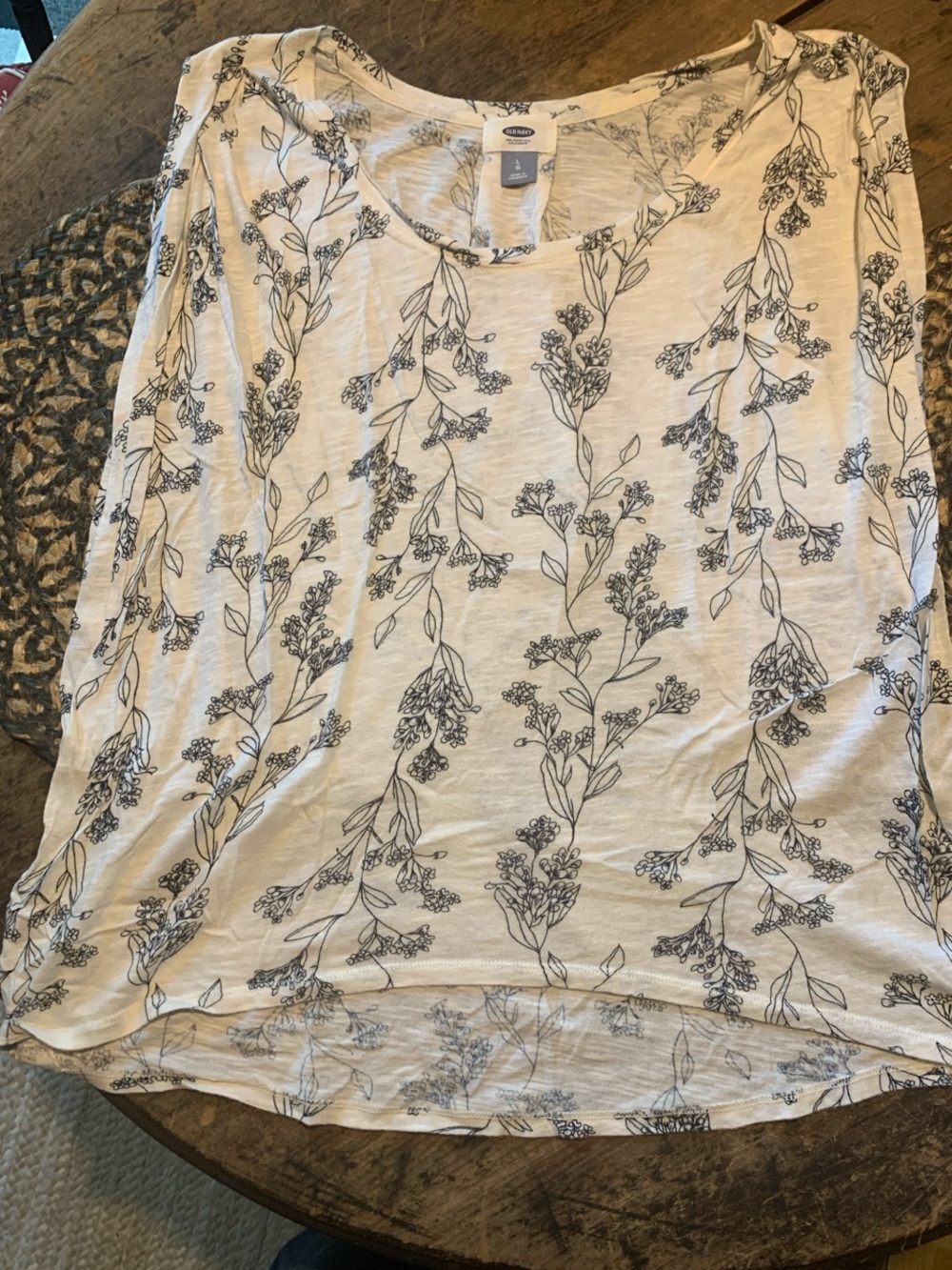 Women's White Scoop Neck Floral Print Cotton Blend Top
